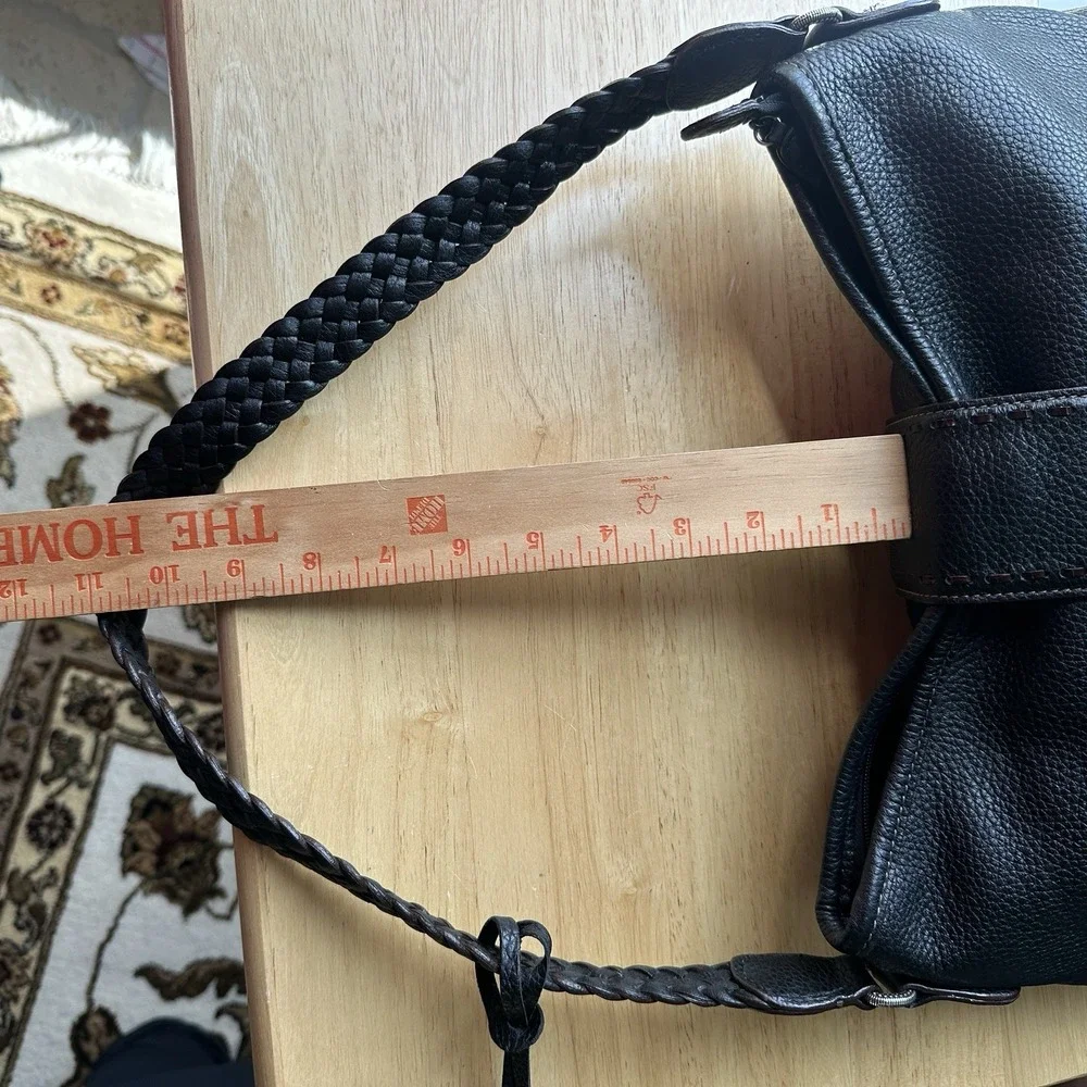 VTG Brighton Leather Handbag‎ Purse 11x14 Inch Black Woven Handle Buckle Accent